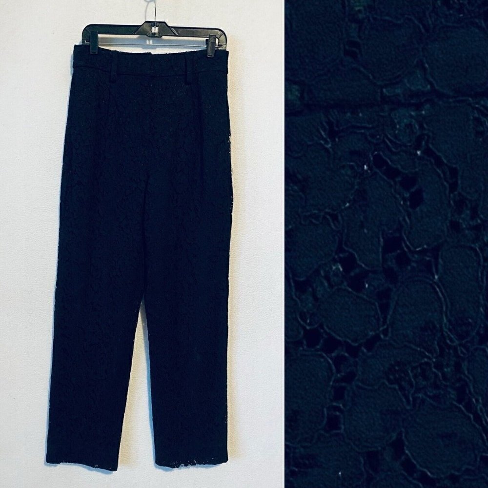 J Crew Pants Womens 8 Black Lace Paperbag Waist Tapered Leg Cottagecore Boho